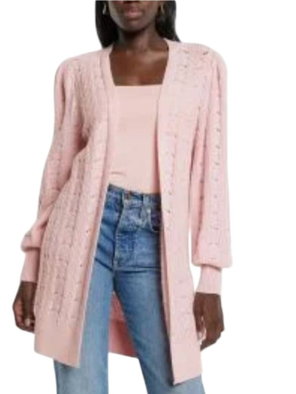 Express Pink Open Front Open Knit Long Line Cardigan Sweater ASOTV Pink Size XL
